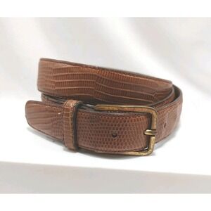 Genuine Lizard Leather Belt Sz 38 (36.5-39.5) 1"w Luxury Brass Buckle *READ